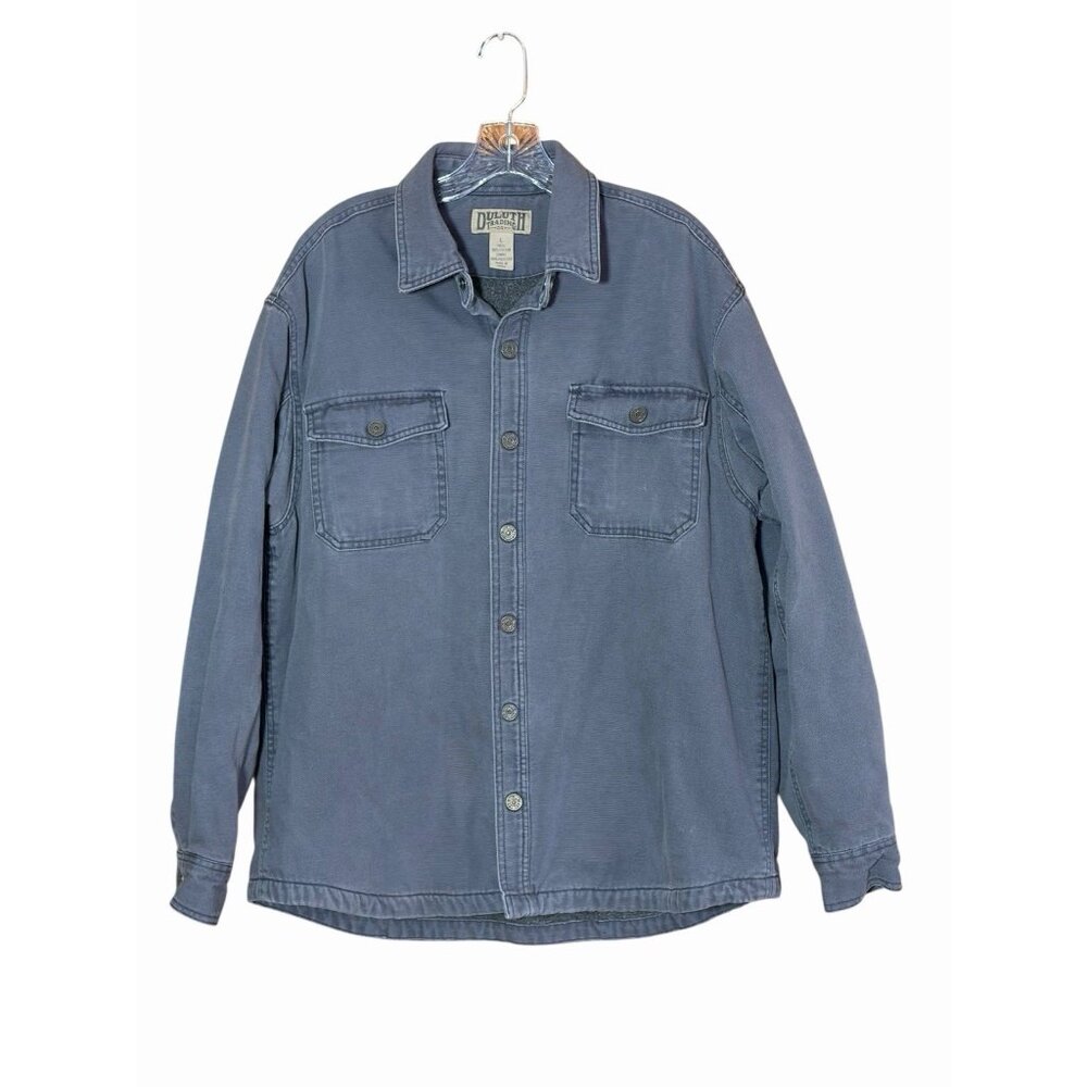 Duluth Trading Jacket Men's L Gray Canvas Work Barn Chore Coat Fire Hose READ